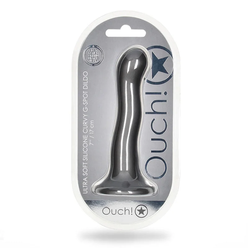 glass extra-long dildo-Ouch! Ultra Soft Silicone 7 in. Curvy G-Spot Dildo Gunmetal