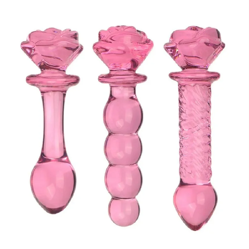 glass heated dildo-Xinghaoya Rose Flower Glass Butt Plugs Dildo