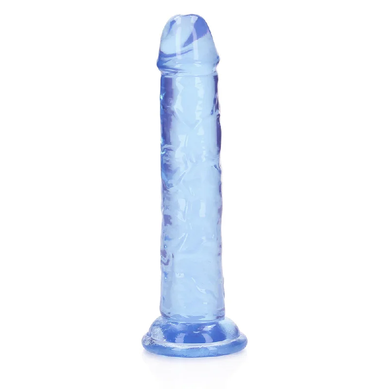 beginner hands-free dildo-RealRock Crystal Clear Straight 6 in. Dildo Without Balls Blue