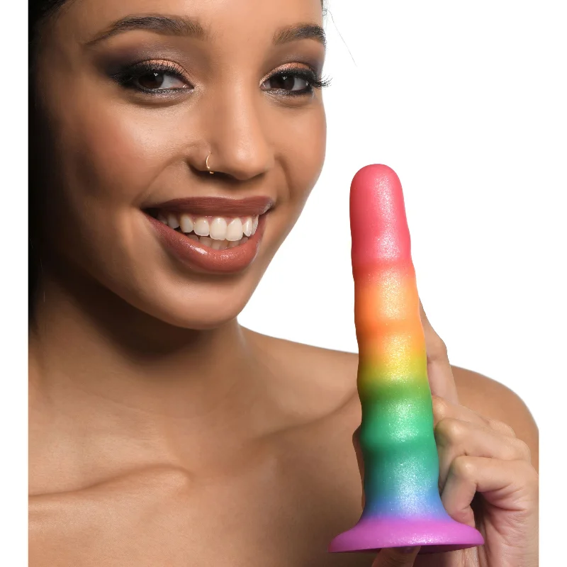 green strap-on dildo-Zigzag Rainbow Silicone Dildo