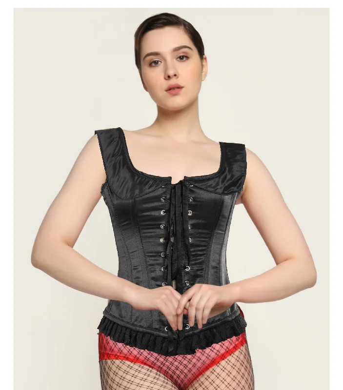 corset with velvet fabric-Royal Black Satin Corset -  Wholesale