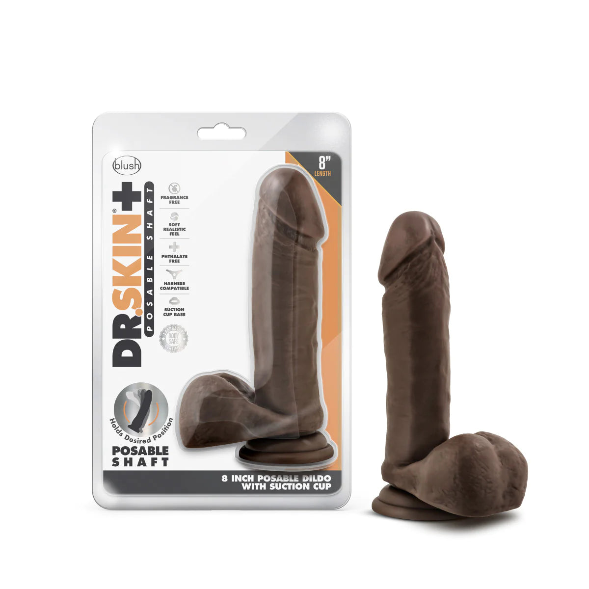 realistic custom dildo-Dr. Skin Plus Realistic Chocolate 8-Inch Long Dildo