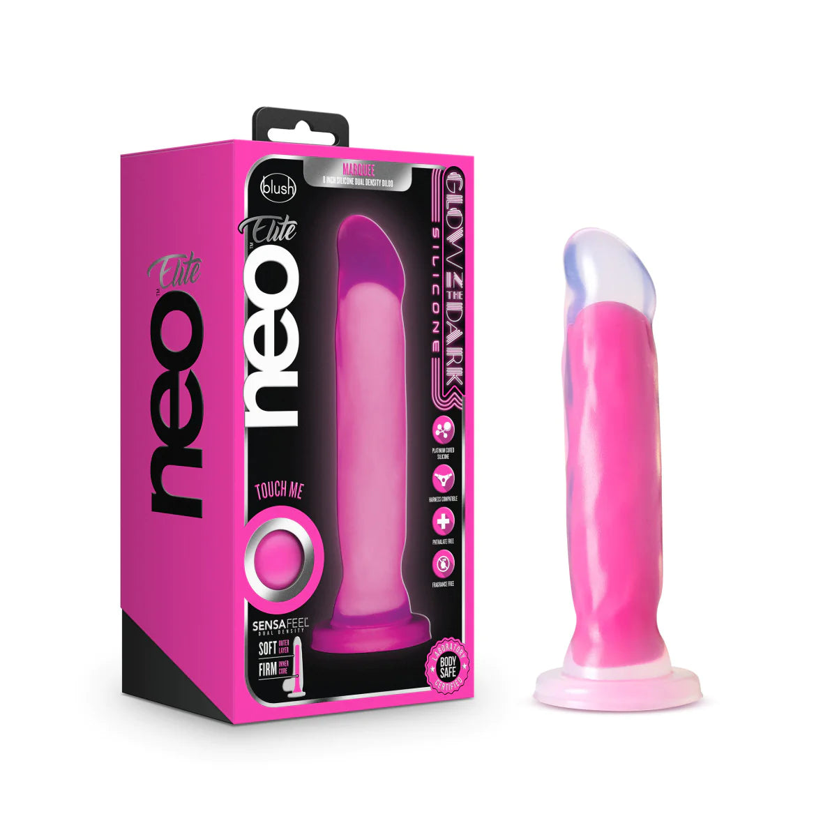 vibrating lifelike dildo-Neo Elite Marquee Glow In The Dark Neon Pink 8-Inch Dildo