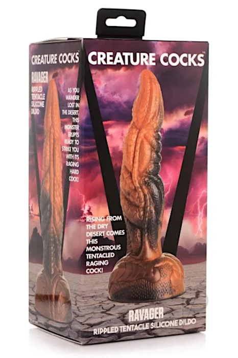 pink pulsing dildo-Creature Cocks ''Ravager'' Rippled Dildo