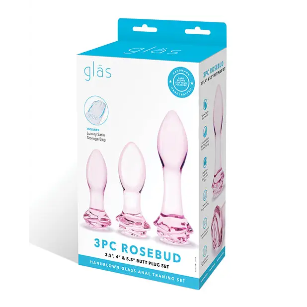 Anal toys with adjustable settings-Glas Rosebud 3-Piece Glass Anal Plug Set