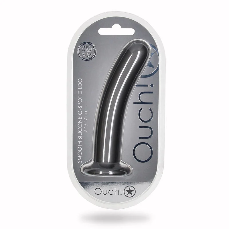 purple affordable dildo-Shots Ouch! Smooth Silicone 7 in. G-Spot Dildo Gunmetal