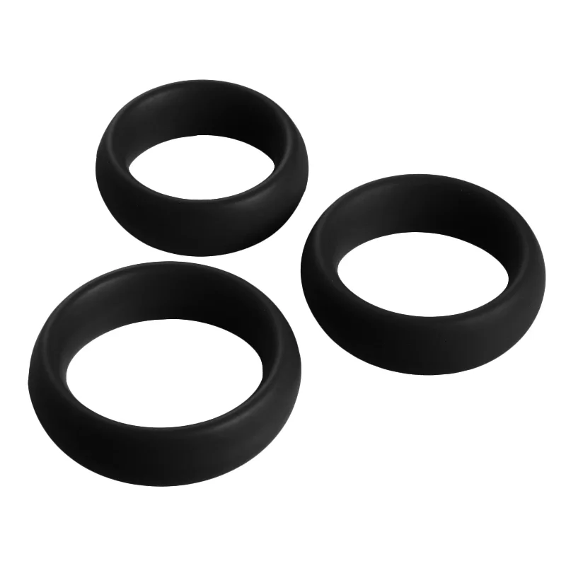 cock ring with vibration modes-3 Piece Silicone Cock Ring Set - Black