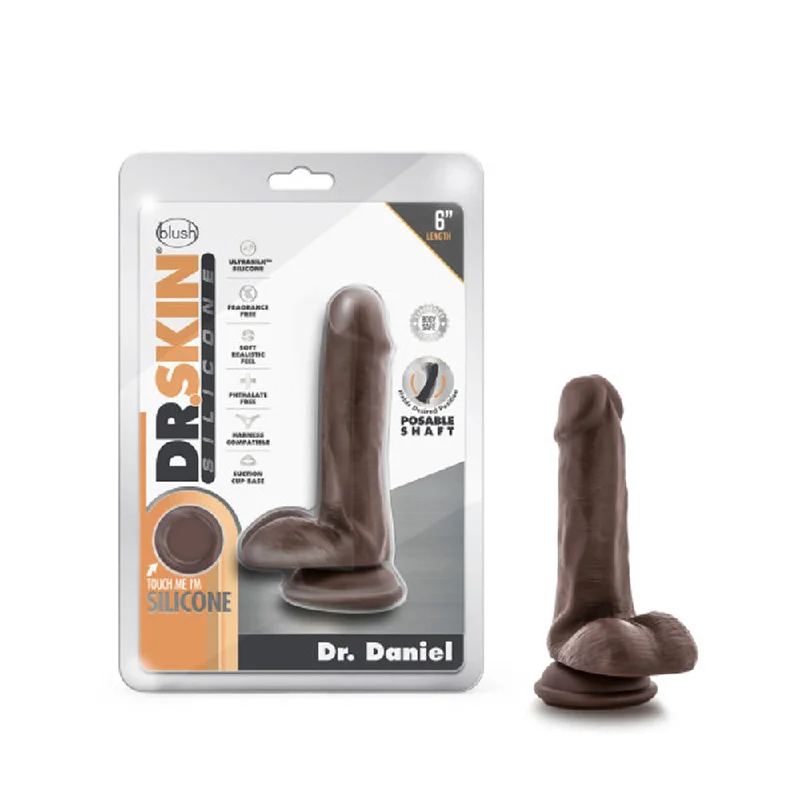 flexible dildo-Blush Dr. Skin Silicone Dr. Daniel Realistic 6 in. Posable Dildo with Balls & Suction Cup Brown