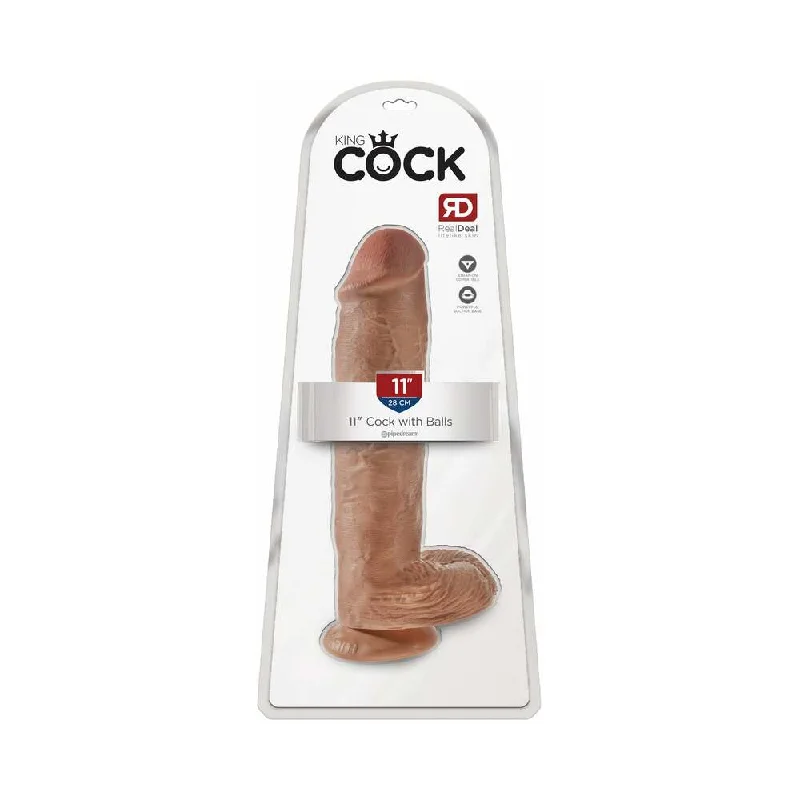 cooling dildo-King Cock 11 in. Cock With Balls Realistic Suction Cup Dildo Tan