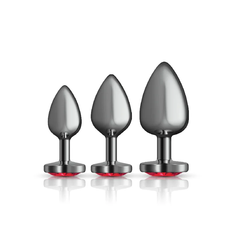 Anal toys with easy storage-Cheeky Charms - Metal Butt Plug Gunmetal - Heart Dark Red - Anal Trainer Kit