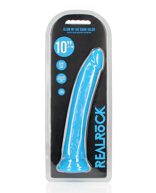 blue dildo-Shots RealRock 10" Slim Dildo Glow in the Dark - Neon Blue