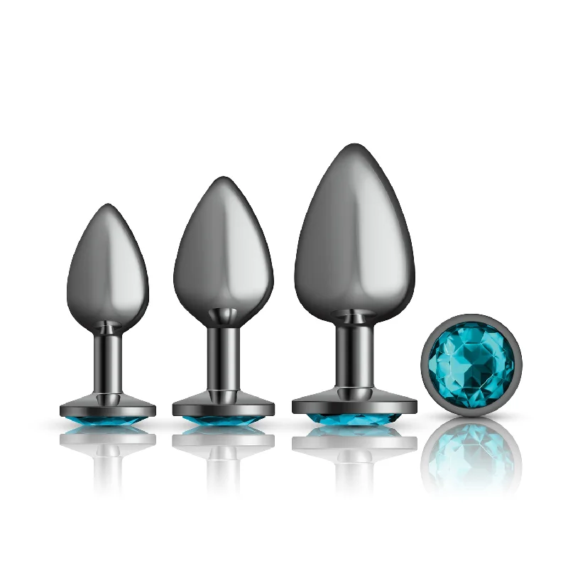 Anal toys with firm grip-Cheeky Charms - Metal Butt Plug Gunmetal - Round - Teal - Anal Trainer Kit