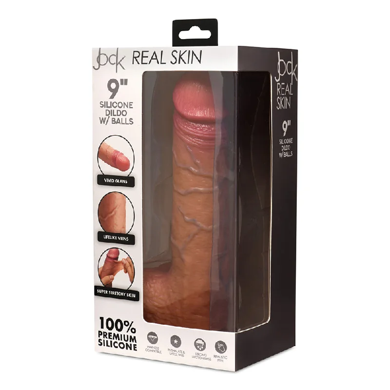 thick beginner dildo-JOCK Real Skin 9 in. Silicone Dildo with Balls Medium