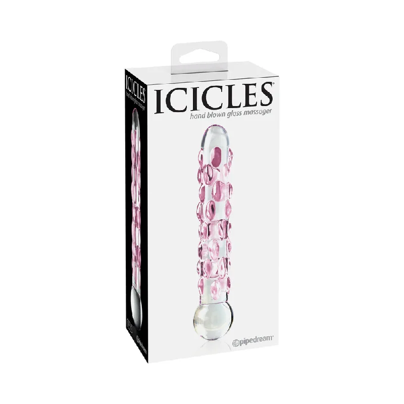 thick blue dildo-Icicles No. 7 Textured 7 in. Glass Dildo Pink/Clear