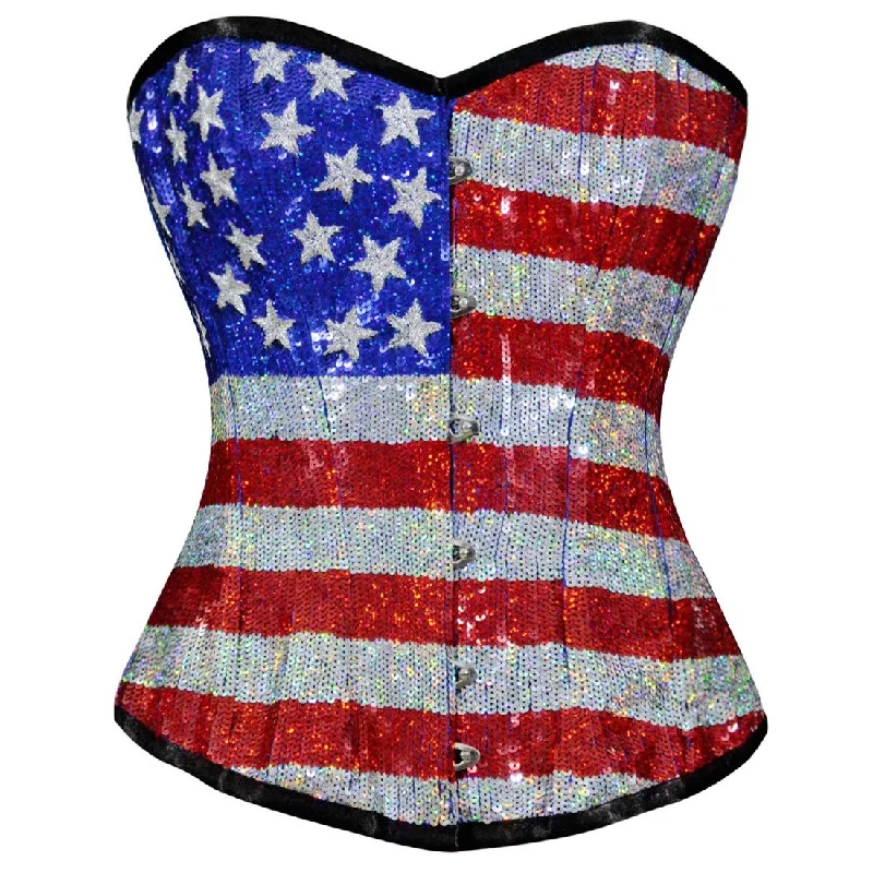 corset top with ruffle straps-Vespera Couture Authentic Overbust Corset in US Flag Design