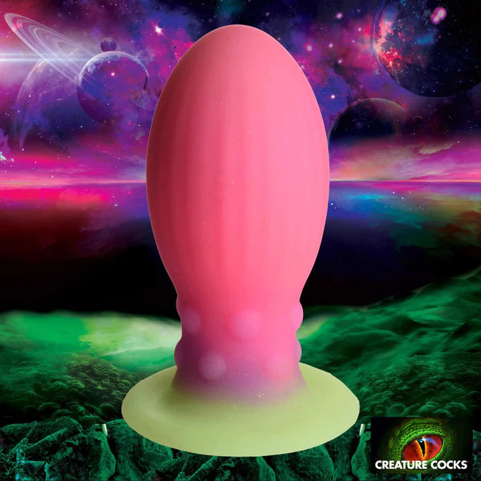 pink curved dildo-Creature Cock Xeno Egg XL Glow In The Dark Silicone Egg