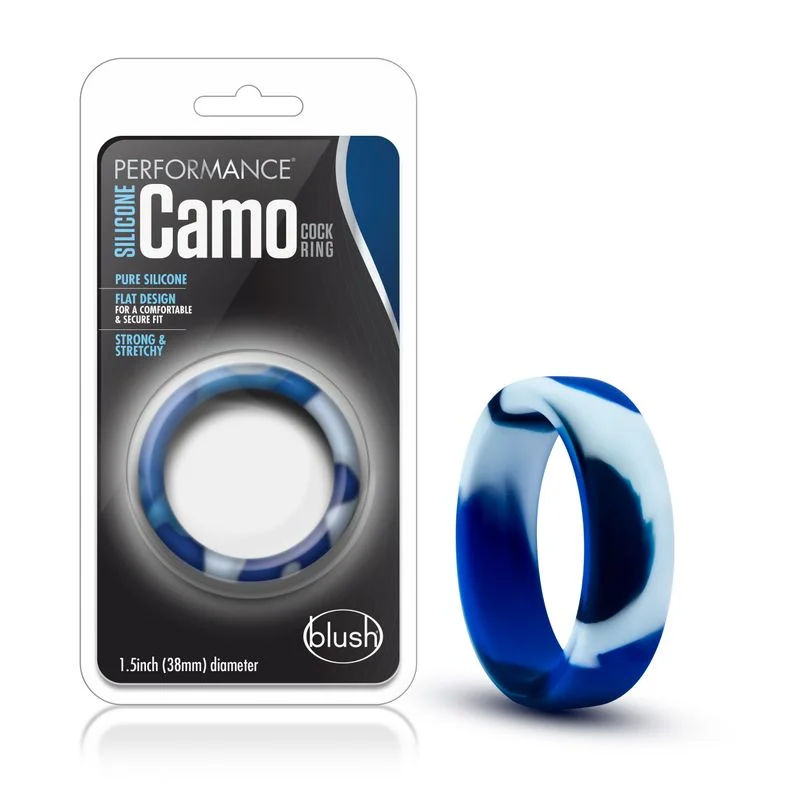 cock ring for easy care-Performance Silicone Camo Cock Ring Blue Camoflauge