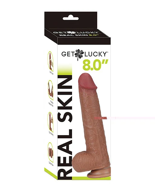 realistic mini dildo-Get Lucky 8.0" Real Skin Series - Light Brown