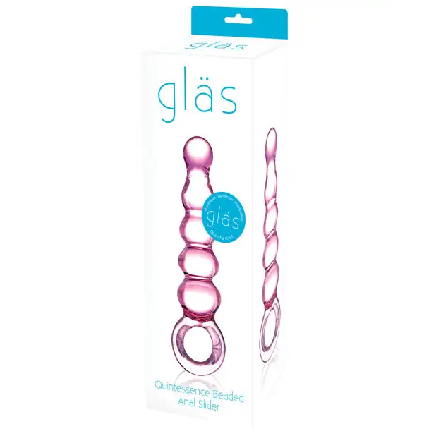 Anal toys with ergonomic grip-Glas 7.5 in. Quintessence Beaded Anal Slider Glass Dildo with Ring Handle