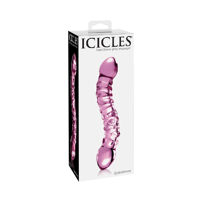 thick quiet dildo-Icicles No. 55 Curved Textured 7.75 in. Dual-Ended Glass Dildo Pink