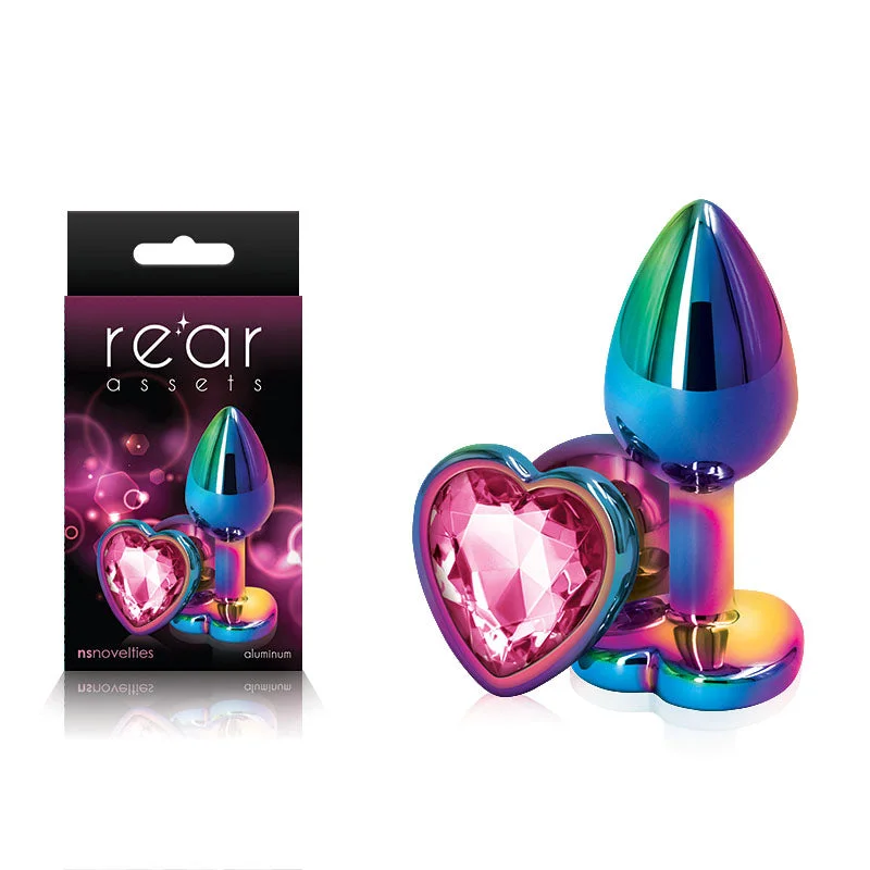 Anal toys with polished edges-Rear Assets Multi Coloured Small Metal Butt Plug Heart Pink