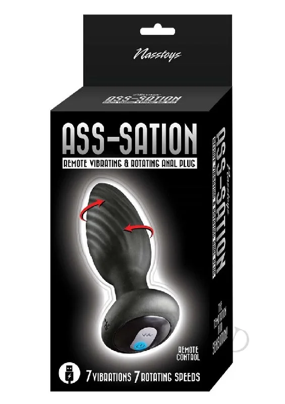 Anal toys with USB charging-Ass-sation Remote Rotate Anal Plug Blk