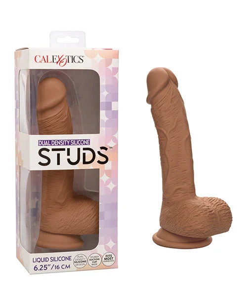 beginner remote control dildo-Studs Dual Density Silicone 6.25" Dildo - Brown