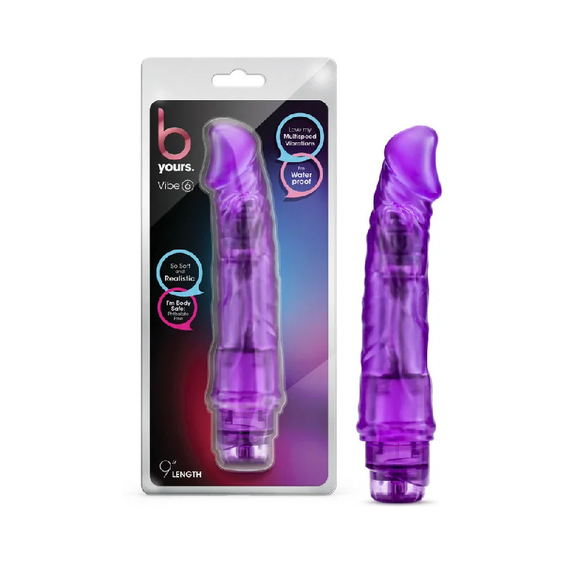 blue rubber dildo-B Yours Vibe 6 Realistic 9.25 in. Vibrating Dildo Purple