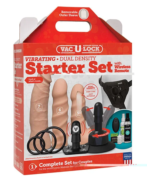 vibrating portable dildo-Vac-U-Lock Dual Density Starter Set w/Wireless Remote - Vanilla