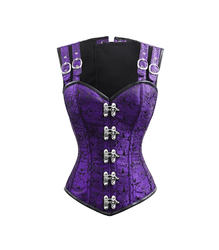 corset dress for holiday-Purple Brocade Waist Reducing  High Collar Corset