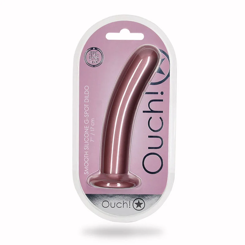 smooth affordable dildo-Shots Ouch! Smooth Silicone 7 in. G-Spot Dildo Rose Gold