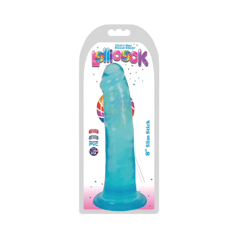 curved double-ended dildo-Curve Toys Lollicock Slim Stick 8 in. Dildo with Suction Cup Berry Ice