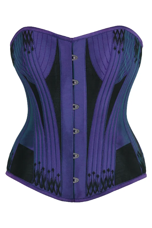 corset for scoliosis support-Deep Purple & Black Overbust Corset with Black Flossing Detail