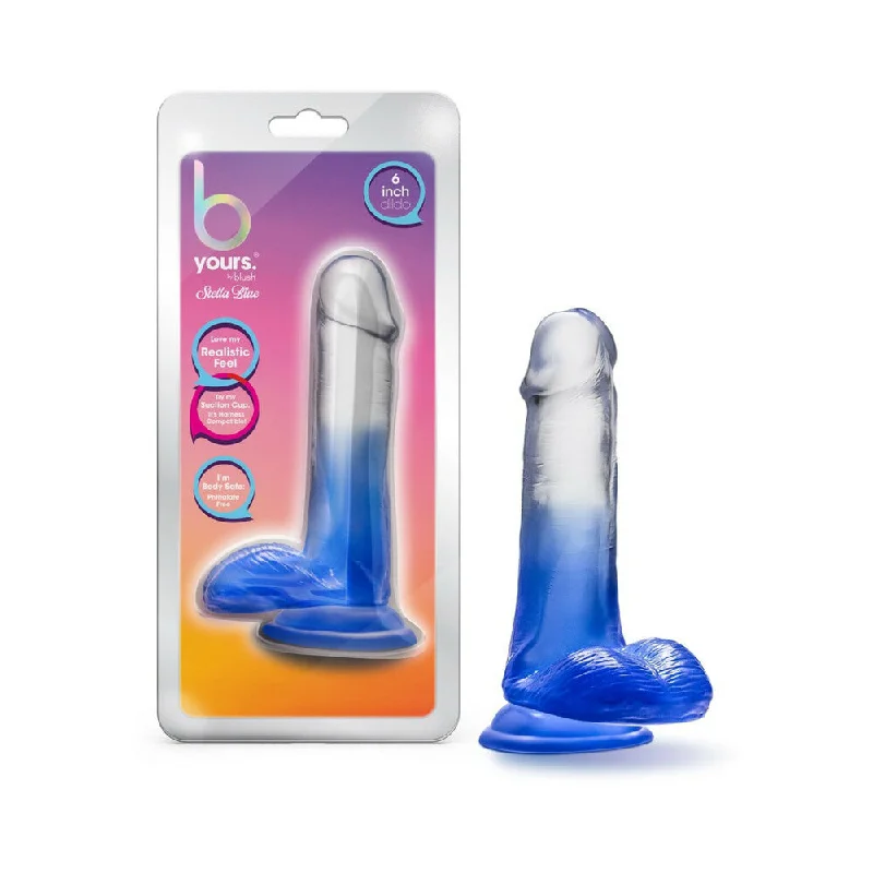 realistic heated dildo-B Yours Stella Blue 6 in. Dildo with Balls Blue