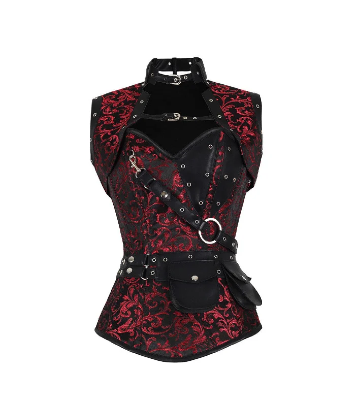 corset for waist definition-Red Brocade Overbust Corset