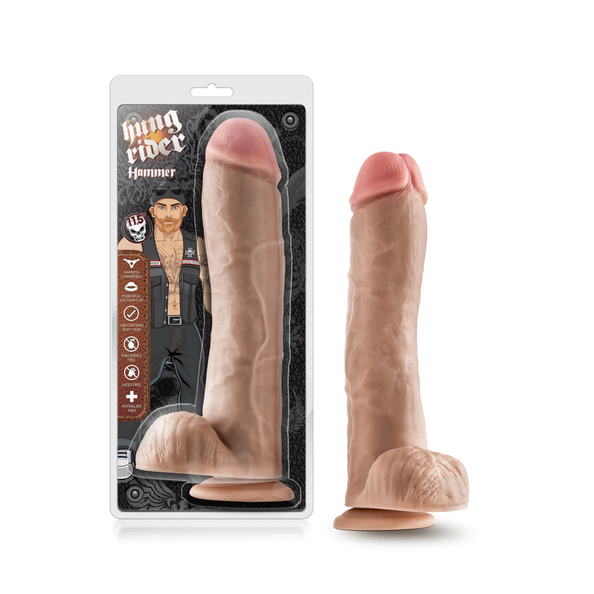 glass premium dildo-Hung Rider Hammer Realistic Beige 11.5-Inch Long Dildo With Balls