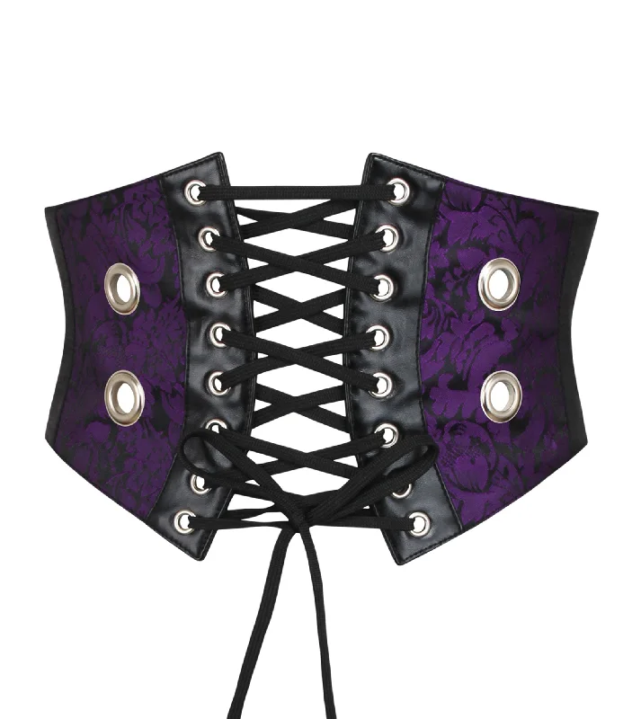 corset top with sheer panels-Violet Brocade Corset Belt