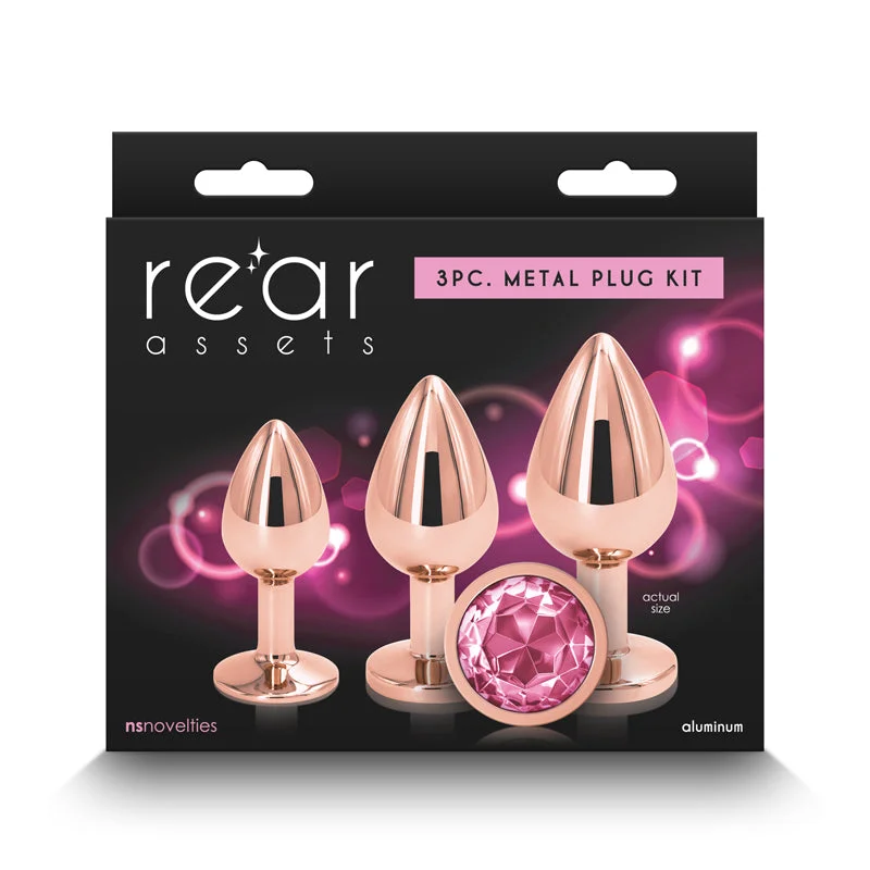 Anal toys with wireless remote-Rear Assets Trainer Butt Plug Kit - Rose Gold - Pink