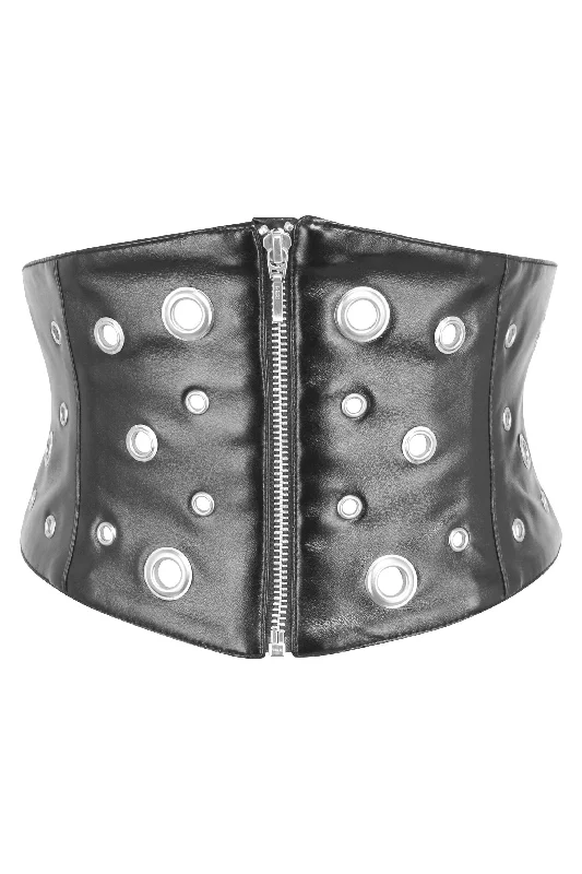 corset top with applique-Matt Black PVC Corset Inspired Belt