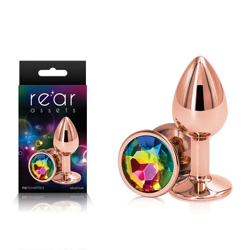 Anal toys with pulsation modes-Rear Assets Rose Gold Small Butt Plug Rainbow