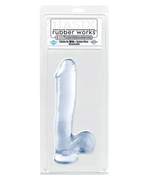 ribbed textured dildo-Basix Rubber Works 10" Dong w/Suction Cup - Clear