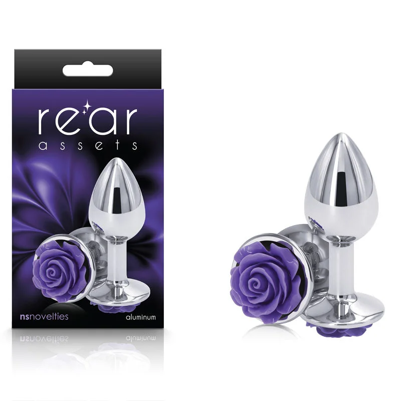 Anal toys with flexible shape-Rear Assets Rose Butt Plug Small Purple