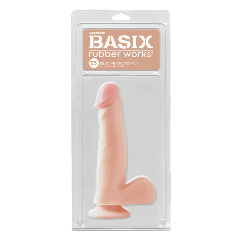 thick glow-in-the-dark dildo-Basix Rubber Works 7.5 in. Dildo With Balls & Suction Cup Beige