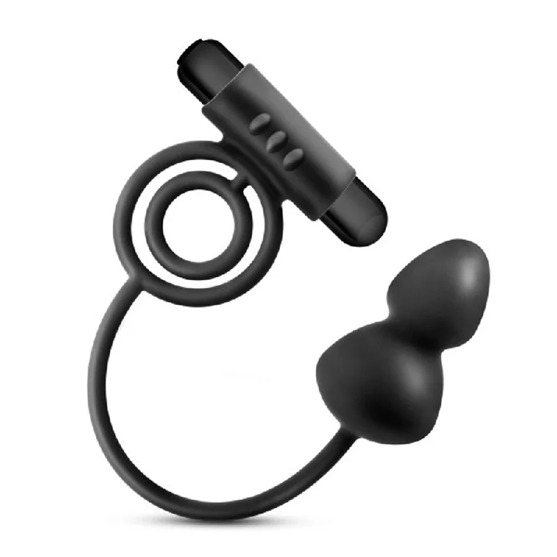 Anal toys with discreet look-Anal Adventures- Platinum- Silicone Anal Plug With Vibrating C-Ring - Black