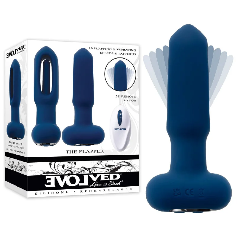 Anal toys for intimate time-Evolved THE FLAPPER - Blue 14 cm USB Rechargeable Vibrating and Flapping Butt Plug with Remote