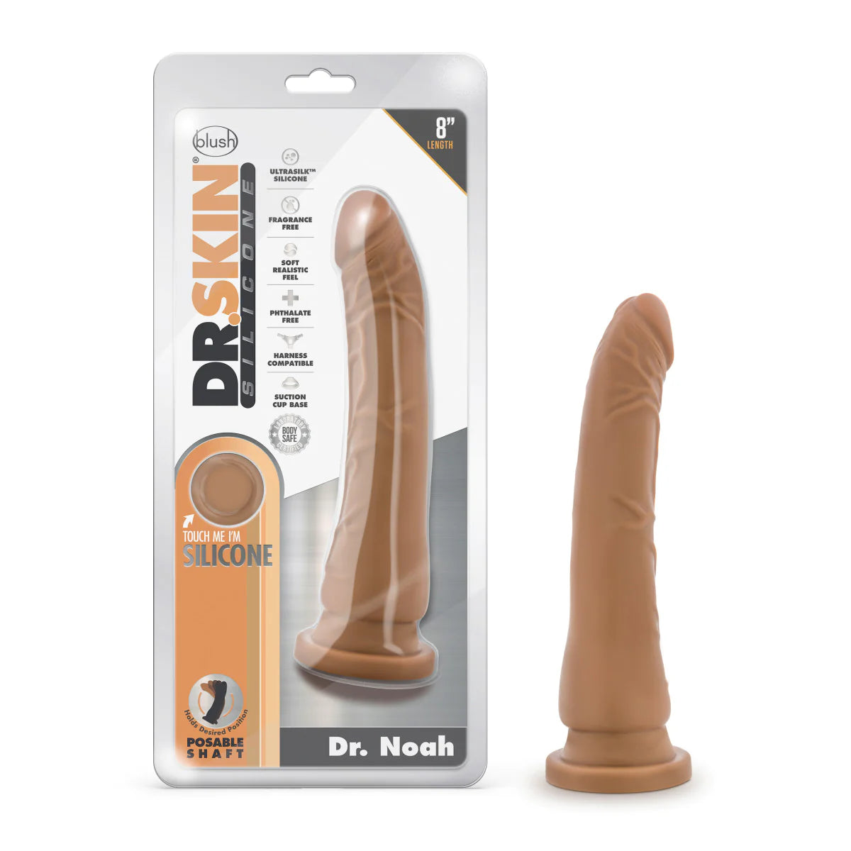 smooth battery-powered dildo-Dr. Skin Silicone Dr. Noah Realistic Mocha 8.5-Inch Long Dildo