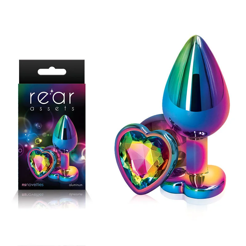 Anal toys with dual motors-Rear Assets Multi Coloured Heart Butt Plug Medium Rainbow