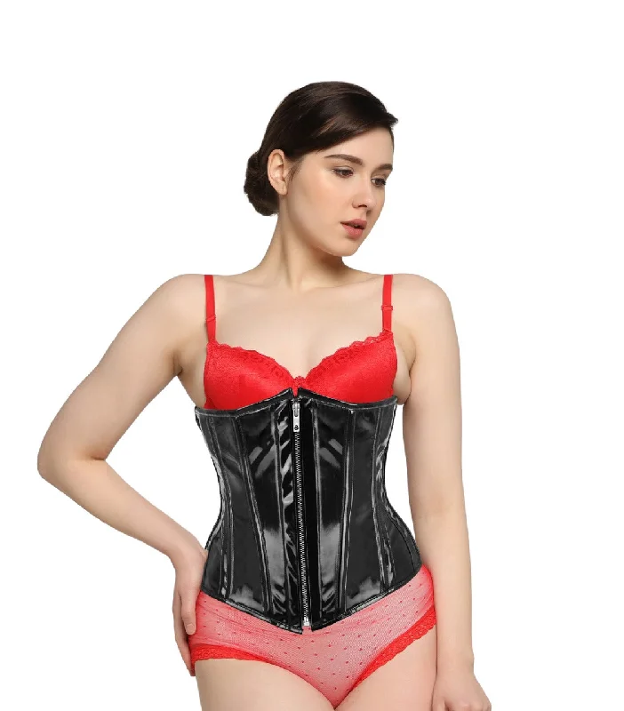 corset top black leather-Black PVC Waist Reducing Underbust Corset