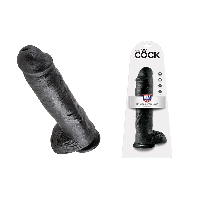 pink remote control dildo-Pipedream King Cock Thick Realistic Dildo with Balls and Suction Cup Mount Base 11 inch Black