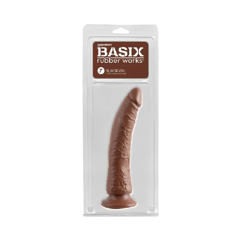 smooth small dildo-Basix Rubber Works Slim Seven 7 in. Dildo With Suction Cup Brown